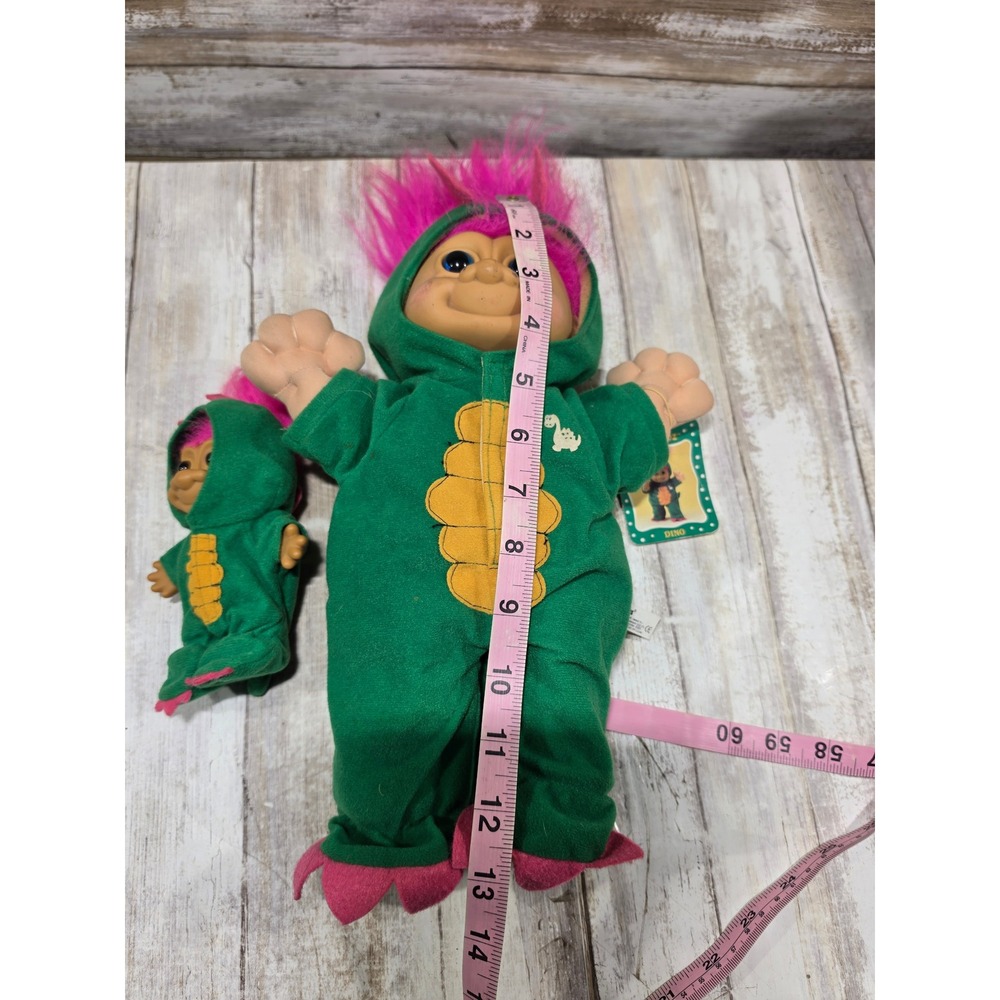Vintage‎ Russ Troll Kidz Dino Green Dinosaur Costume Plush Doll Set 13"& 5" TLC - Picture 2 of 8